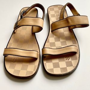 Louis Vuitton Beige Leather Monogrammed Sandals